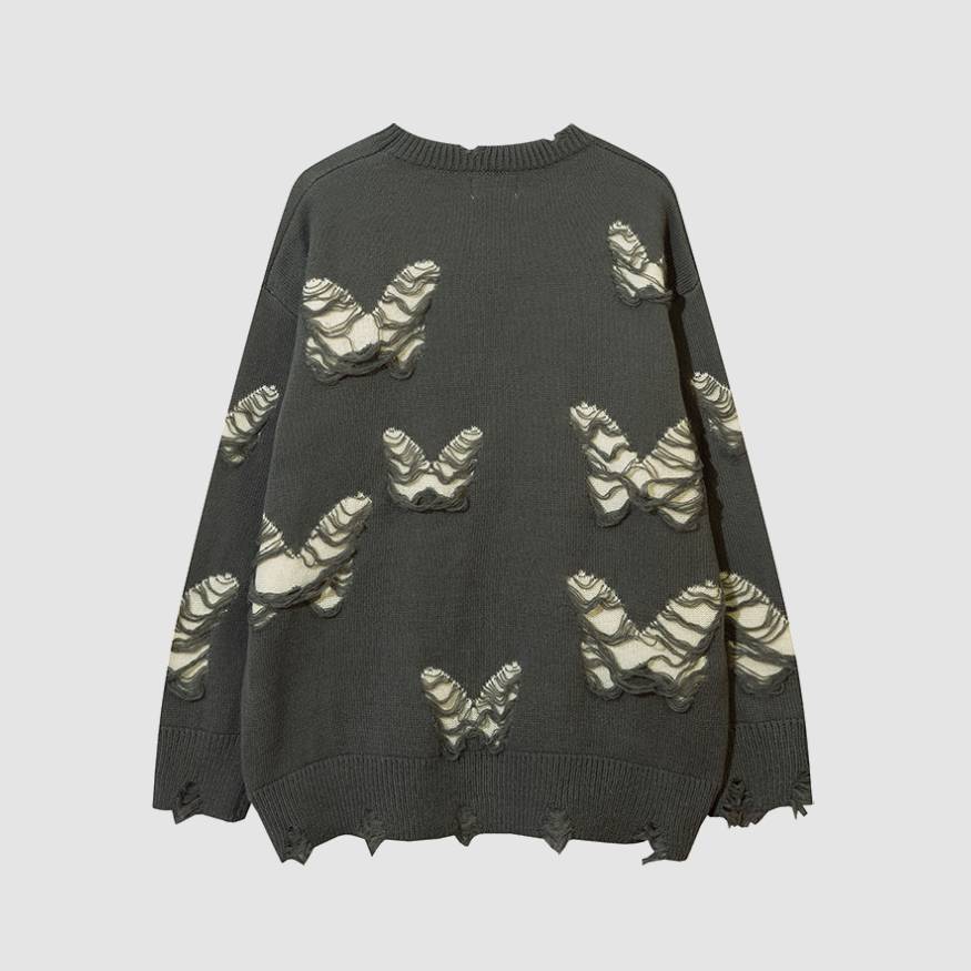 Ripped Butterfly Pattern Sweater