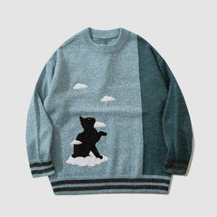 Cat & Cloud Pattern Knit Sweater