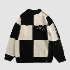 Two Tone Color Block Ripped Sweater