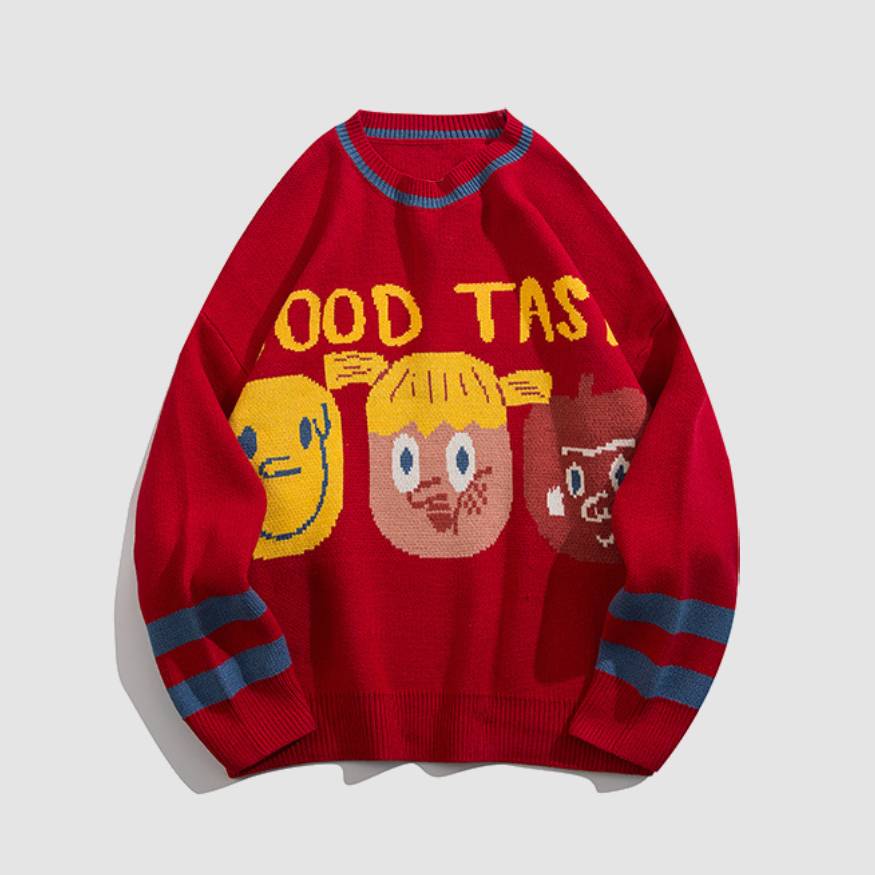 "GOOD TASTE" Cartoon Knit Sweater