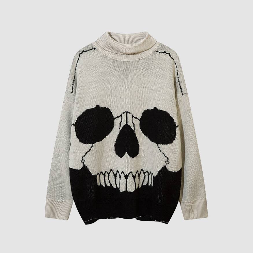 Rollkragenpullover mit schrecklichem Totenkopf-Print