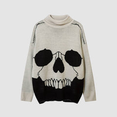 Suéter de cuello alto con estampado de calavera horrible