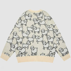 Cute Sheep Pattern V Neck Cardigan Sweater