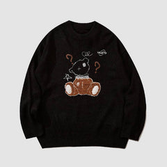 Question Bear Embroidered Knit Sweater