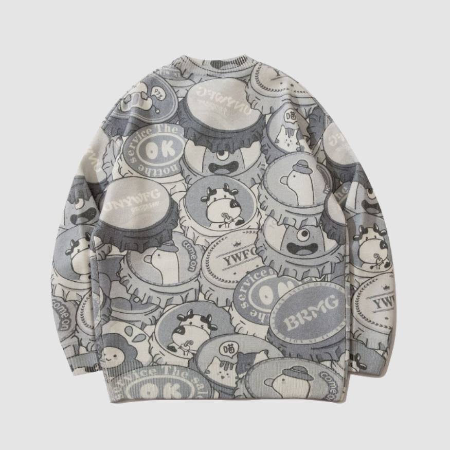 Pullover mit Cartoon-Flaschendeckel-Muster