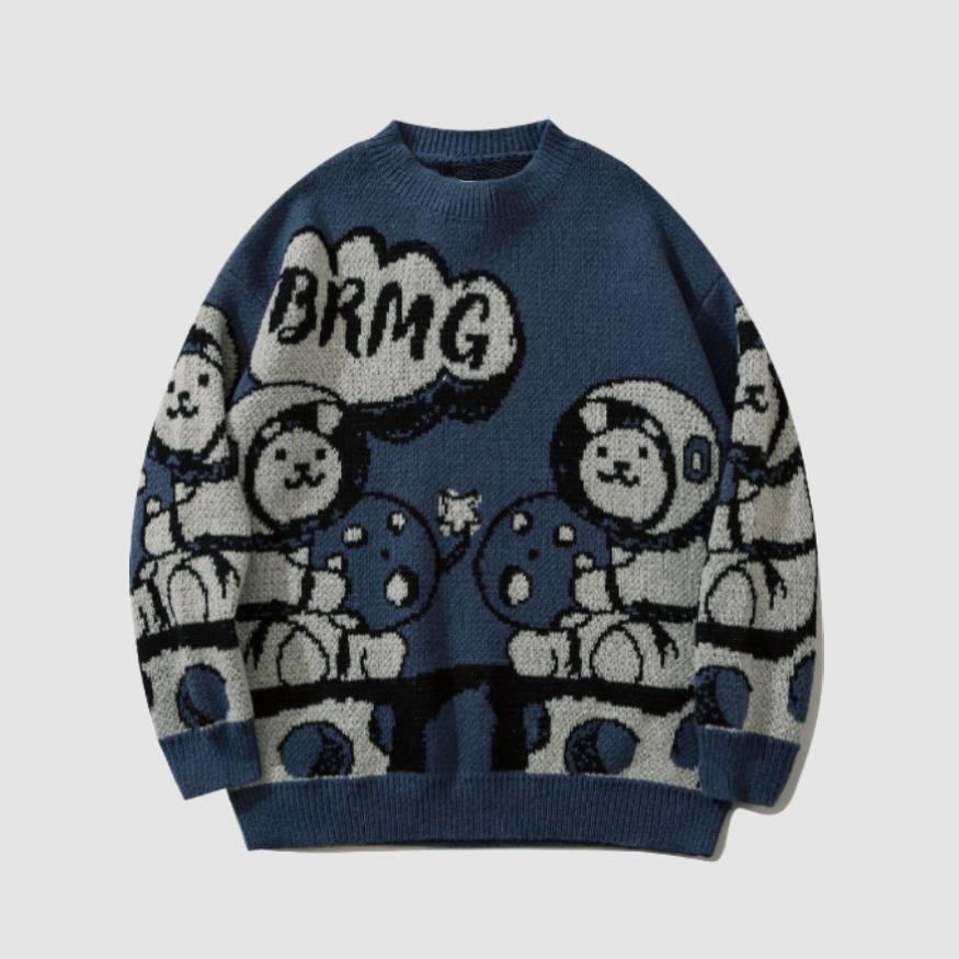 Niedlicher Strickpullover mit Cartoon-Astronautenmuster