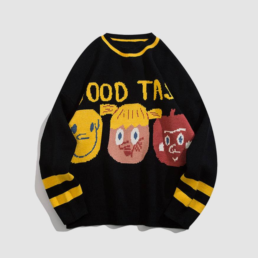 "GOOD TASTE" Cartoon Knit Sweater