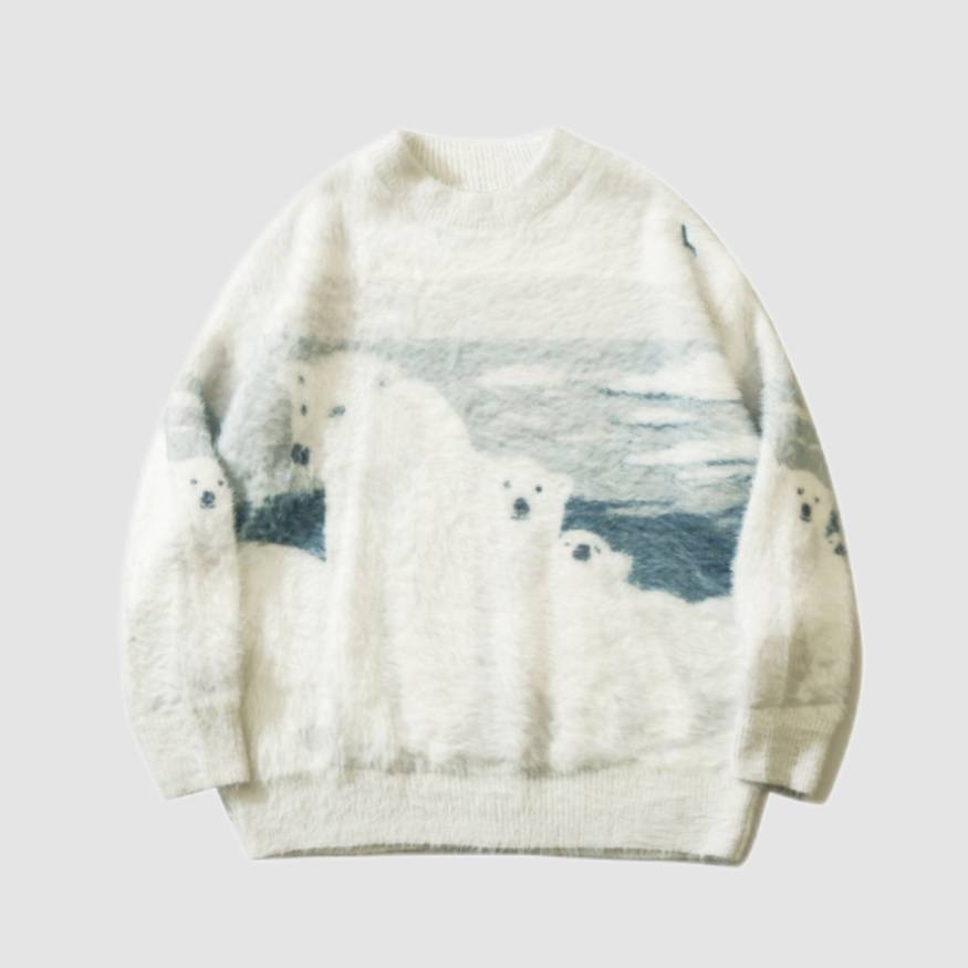 Cute Polar Bear Pattern Fuzzy Sweater