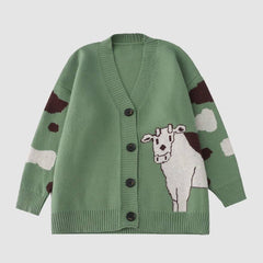 Cute Cow Pattern Knit Cardigan Sweater