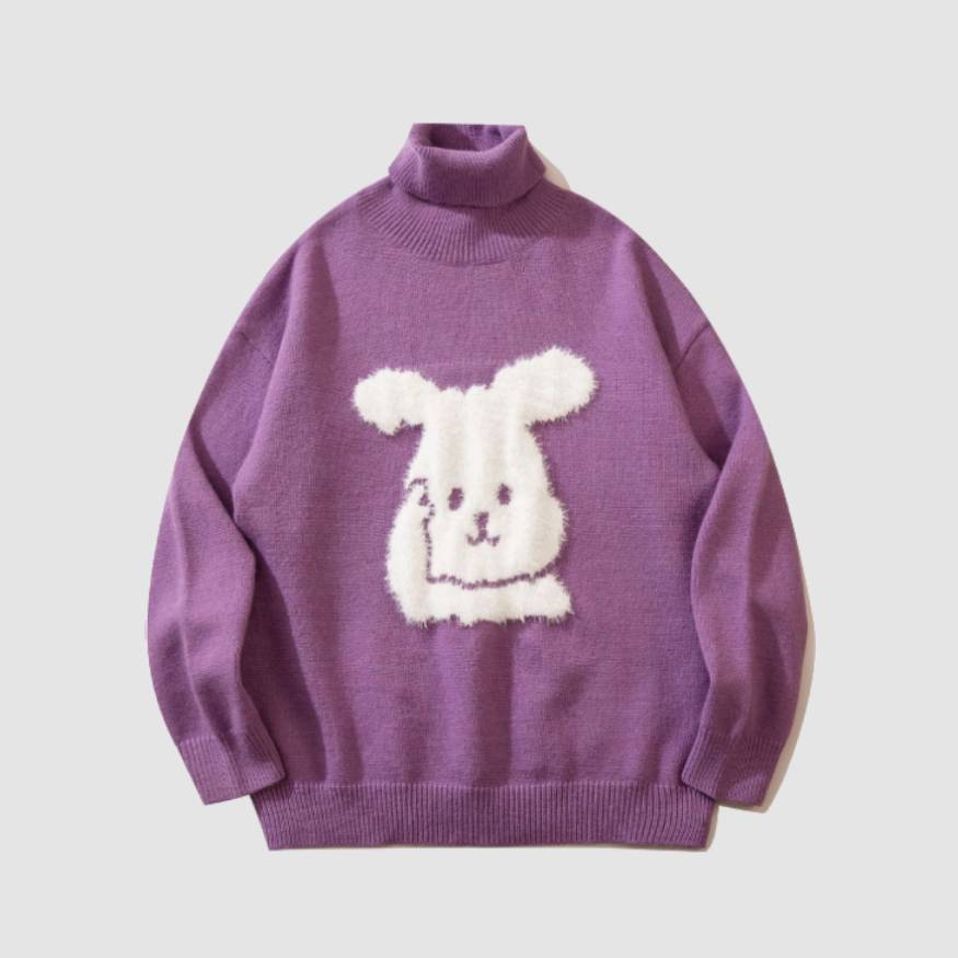 Rabbit Pattern Turtleneck Knit Sweater