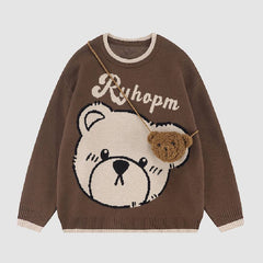 Cute Bear Print Knit Sweater + Bear Mini Bag