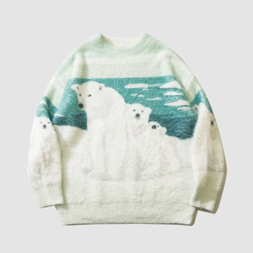 Polar Bear Pattern Fuzzy Sweater