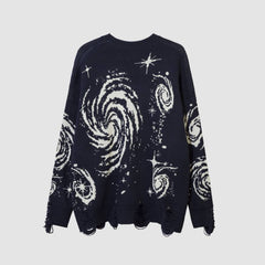 Ripped Hem Twinkle Star Pattern Knit Sweater