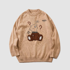 Question Bear Embroidered Sweater