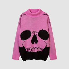 Suéter de cuello alto con estampado de calavera horrible