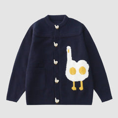 Childlike Duck Pattern Cardigan Sweater