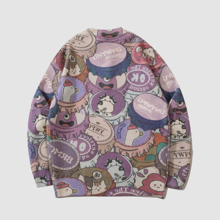 Pullover mit Cartoon-Flaschendeckel-Muster