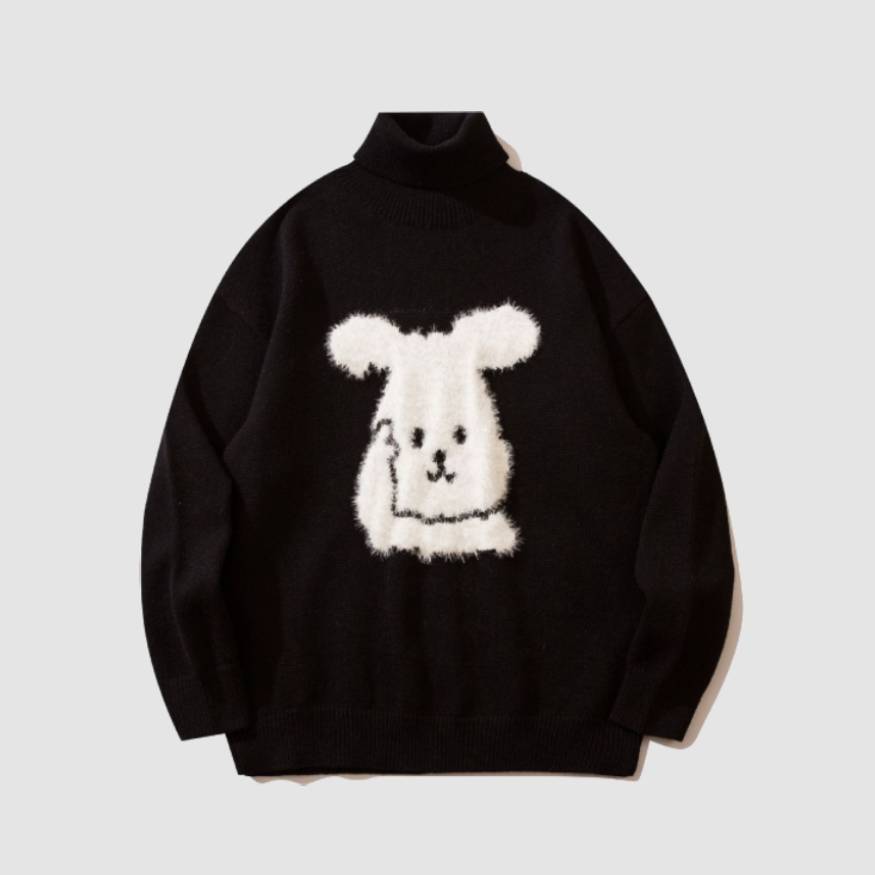 Rabbit Pattern Turtleneck Knit Sweater