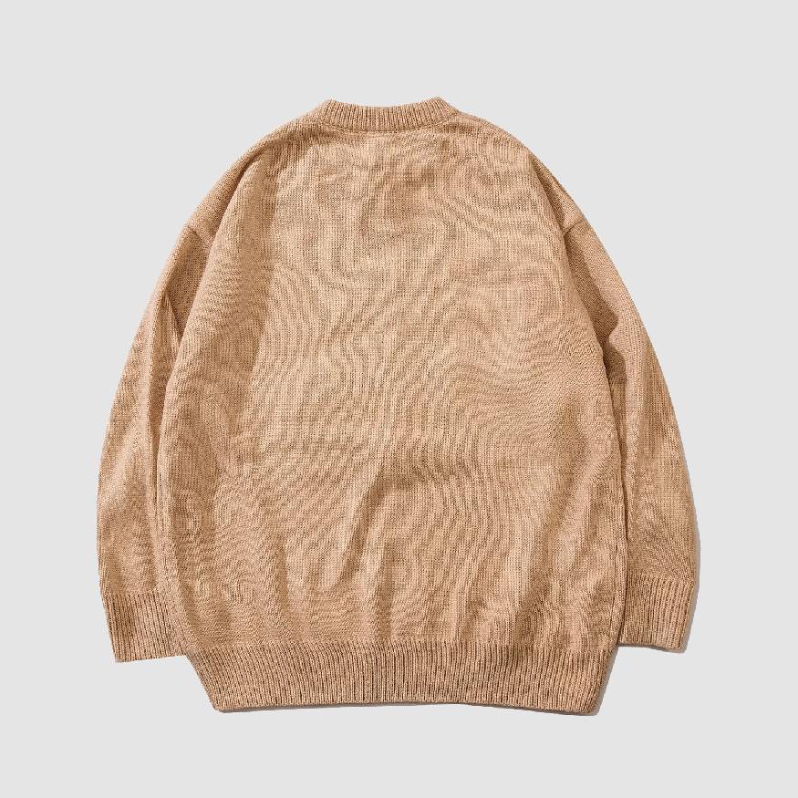 Question Bear Embroidered Knit Sweater