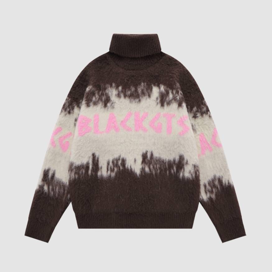 Color Block Letters Print Turtleneck Sweater