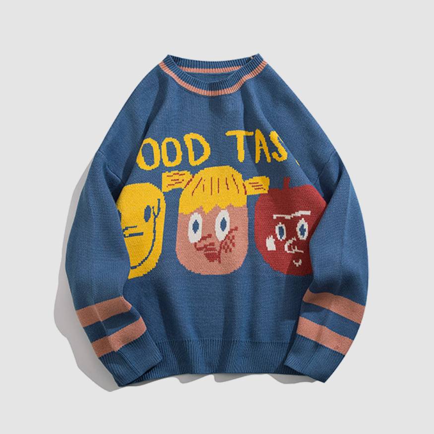 "GOOD TASTE" Cartoon Knit Sweater