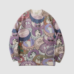 Pullover mit Cartoon-Flaschendeckel-Muster