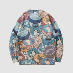 Strickpullover mit Cartoon-Flaschendeckel-Muster