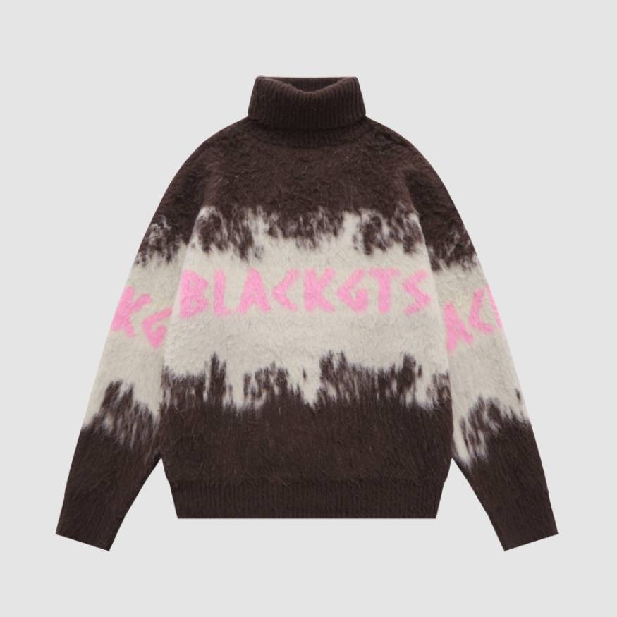 Color Block Letters Print Turtleneck Sweater