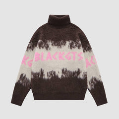 Color Block Letters Print Turtleneck Sweater