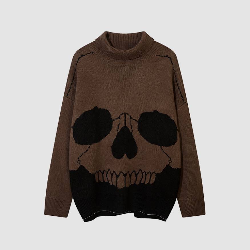 Rollkragenpullover mit schrecklichem Totenkopf-Print