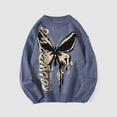 Butterfly & Letters Graffiti Print Knit Sweater