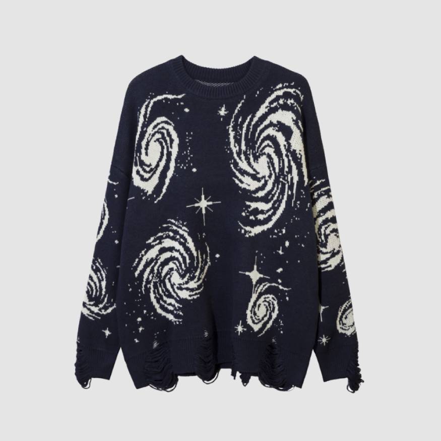 Ripped Hem Twinkle Star Pattern Knit Sweater