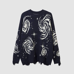 Ripped Hem Twinkle Star Pattern Knit Sweater