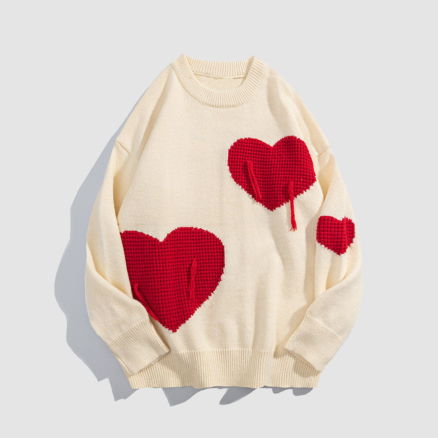 Three Heart Pattern Knit Sweater