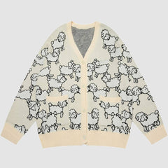 Cute Sheep Pattern V Neck Cardigan Sweater