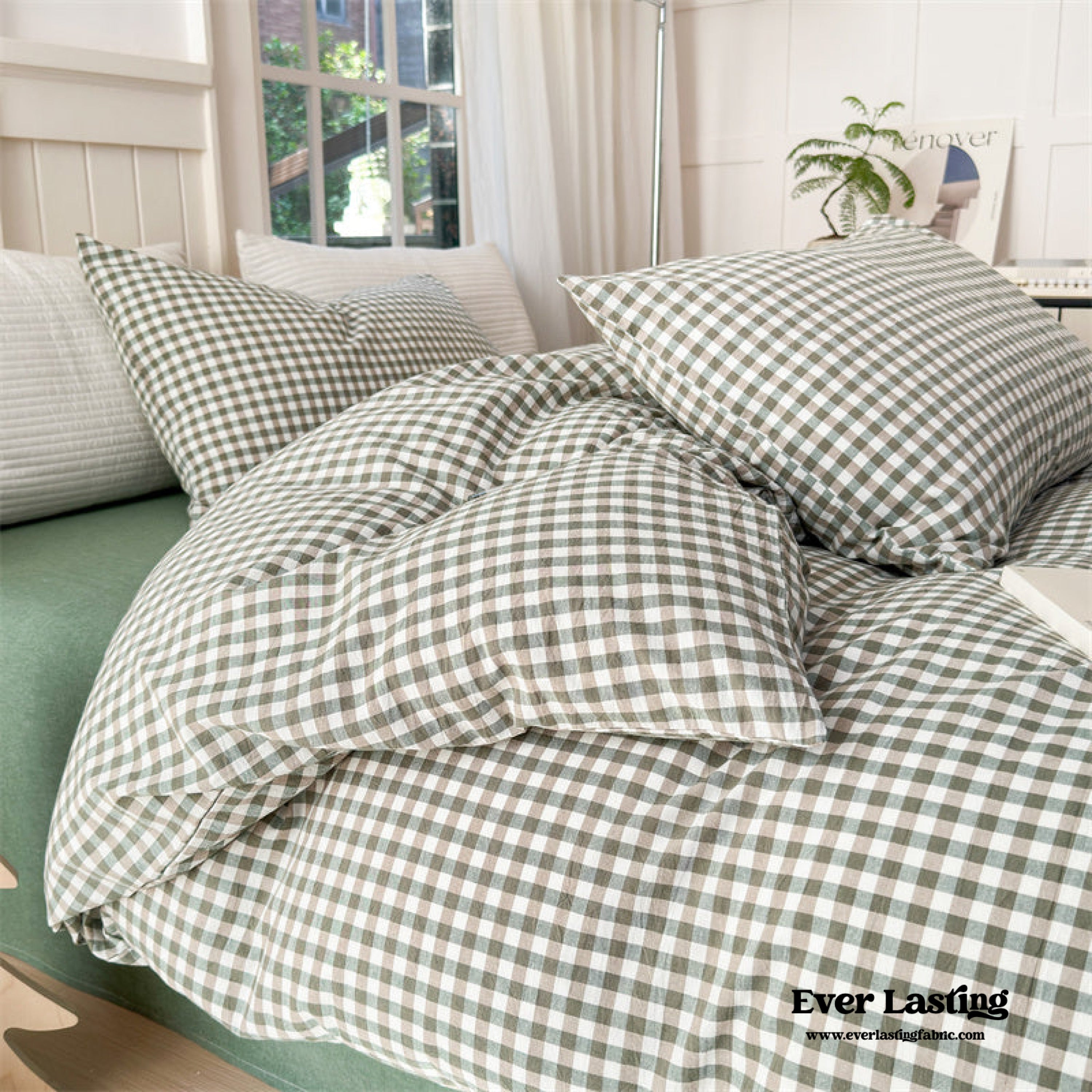 Gingham Bedding Set - Brown