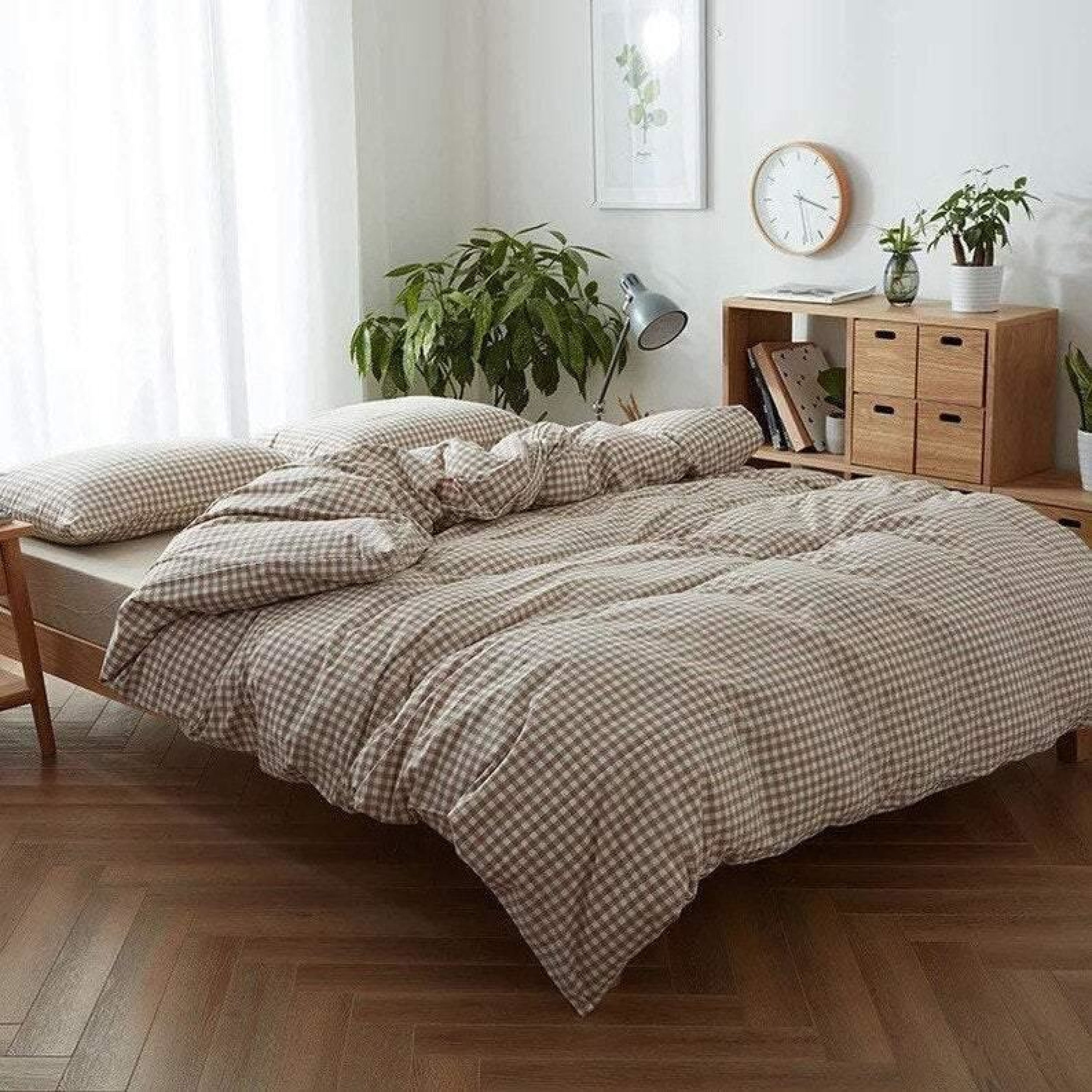 Gingham Bedding Set - Brown