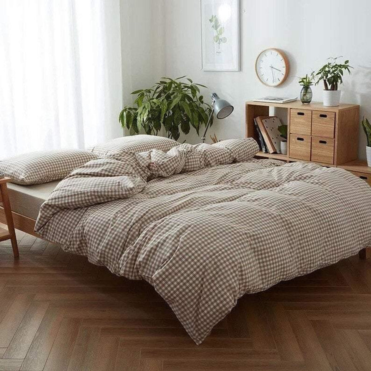 Gingham Bedding Set - Brown