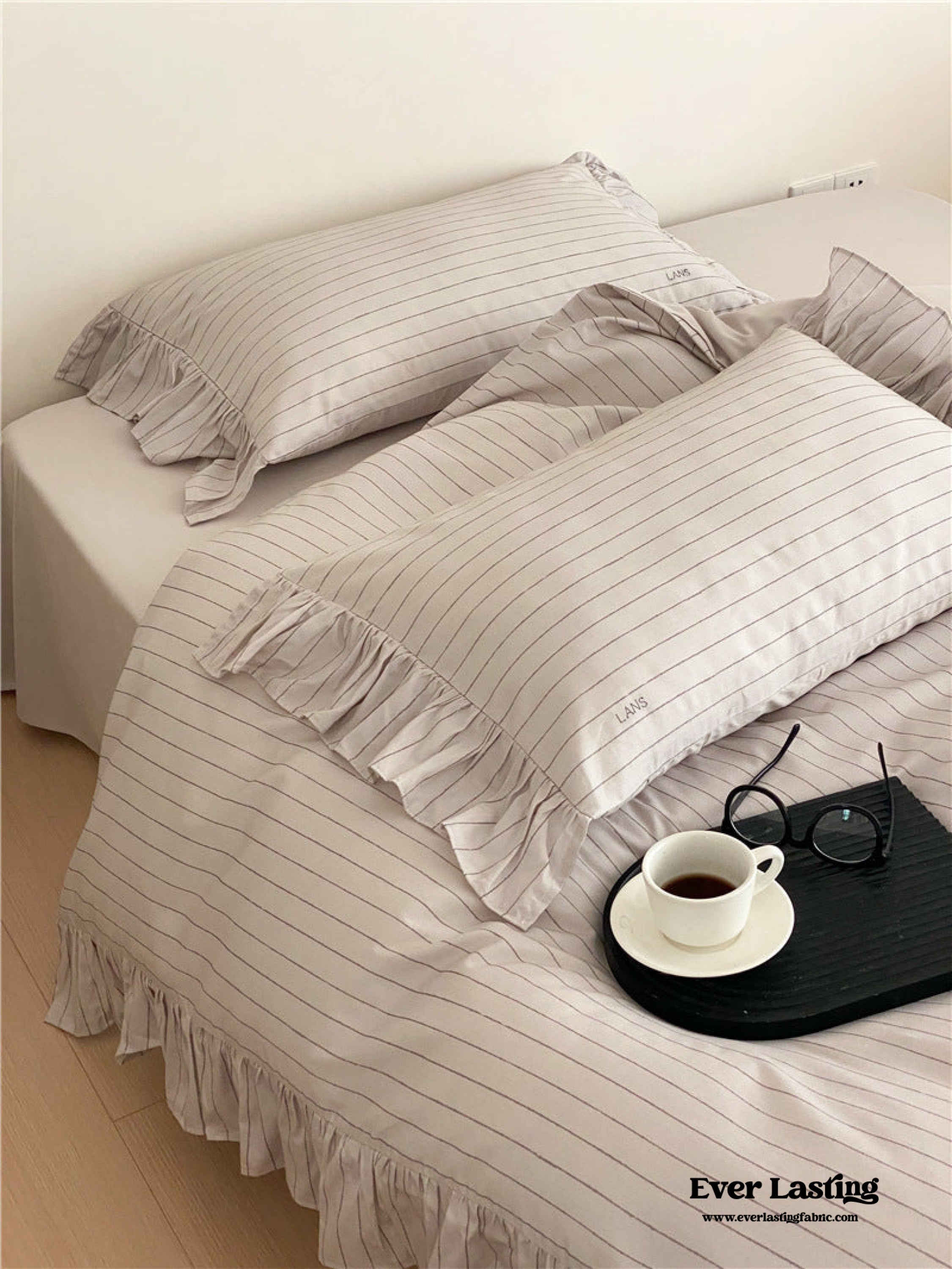 Striped Ruffle Sheets Gray Stripe Ruffle Bedding Set – MagChic
