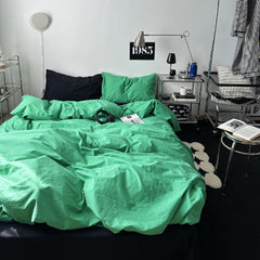 Green Black Mixed Washed Cotton Bedding Bundle