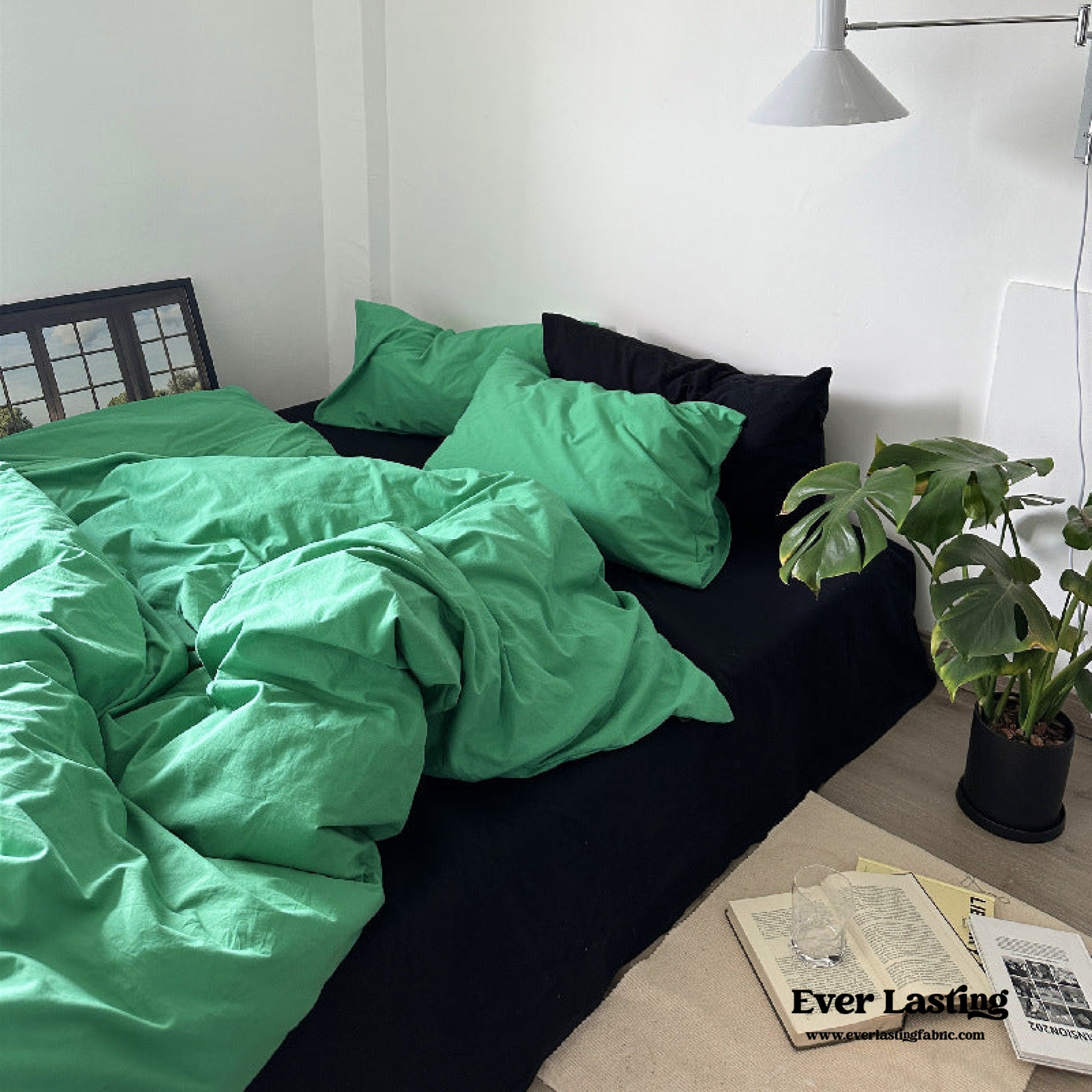 Green Black Mixed Washed Cotton Bedding Set