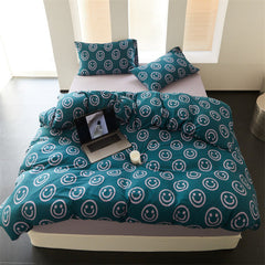 Happy Face Cotton Bedding Set - Blue Green