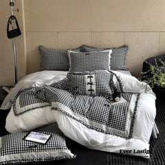 Heiress Gingham Bow Embroidered Bedding Set - Black