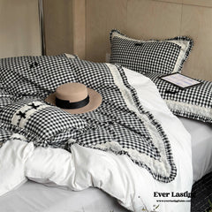 Heiress Gingham Bow Embroidered Bedding Set - Black