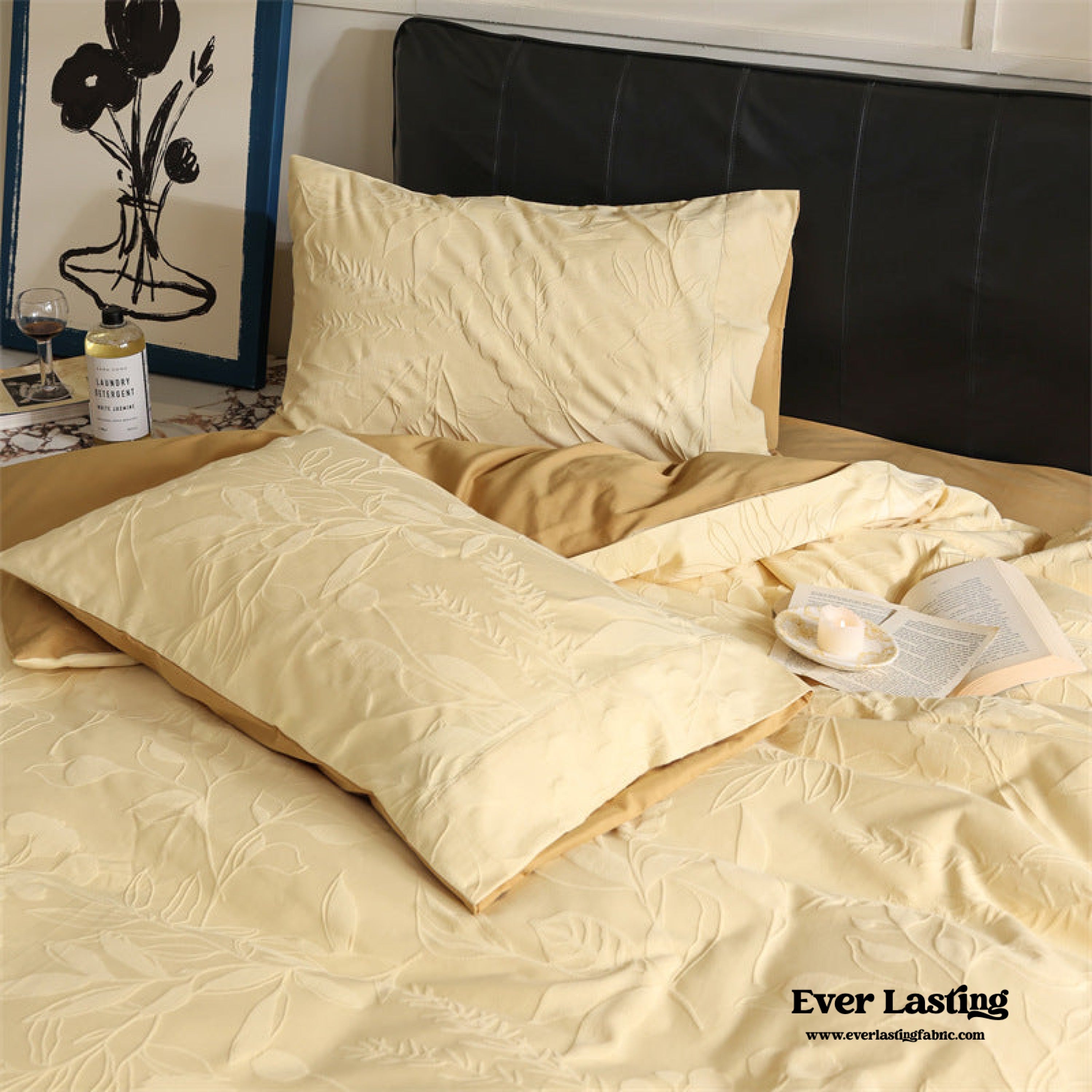 Hidden Garden Jacquard Floral Bedding Set - Tan Pink