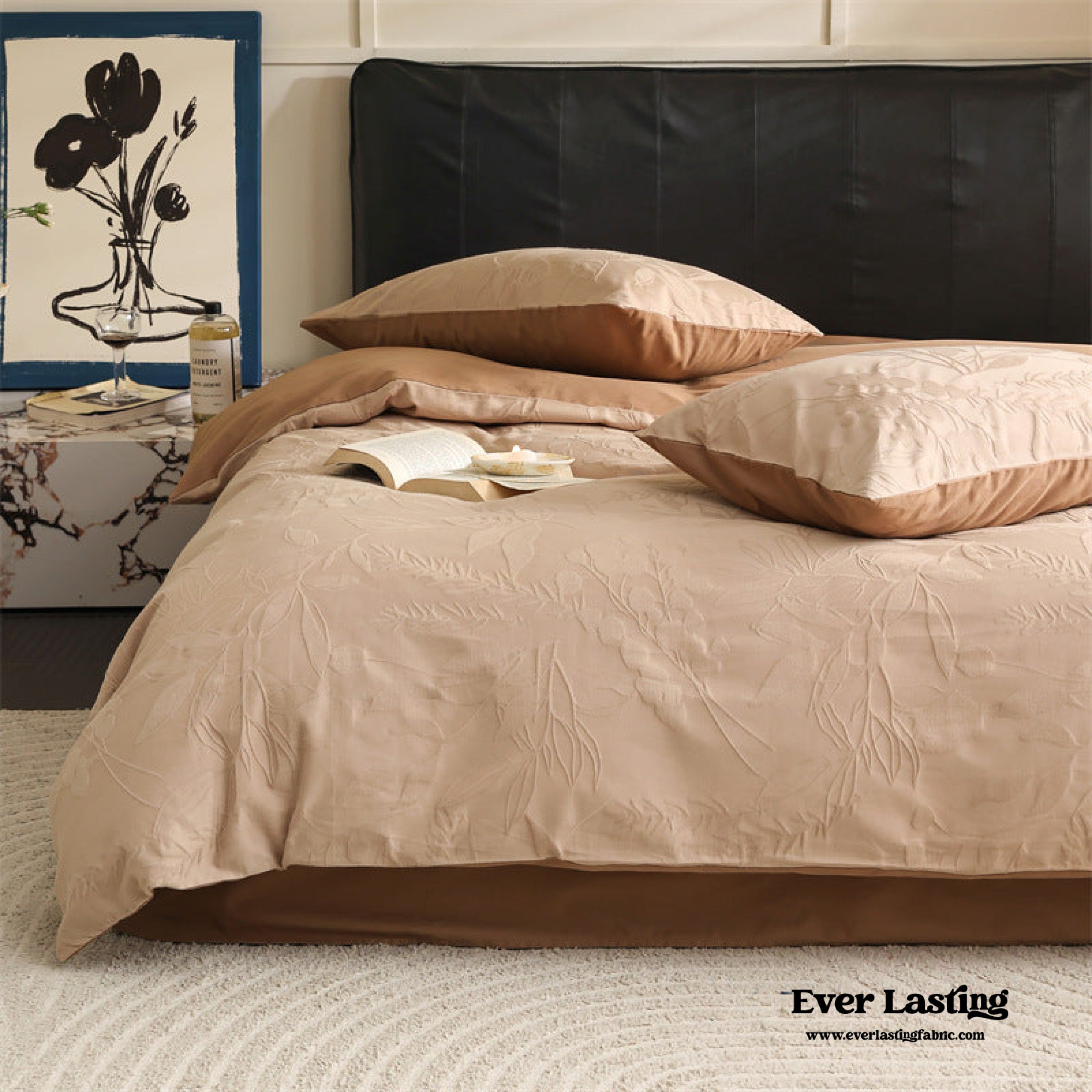 Hidden Garden Jacquard Floral Bedding Set - Tan Pink