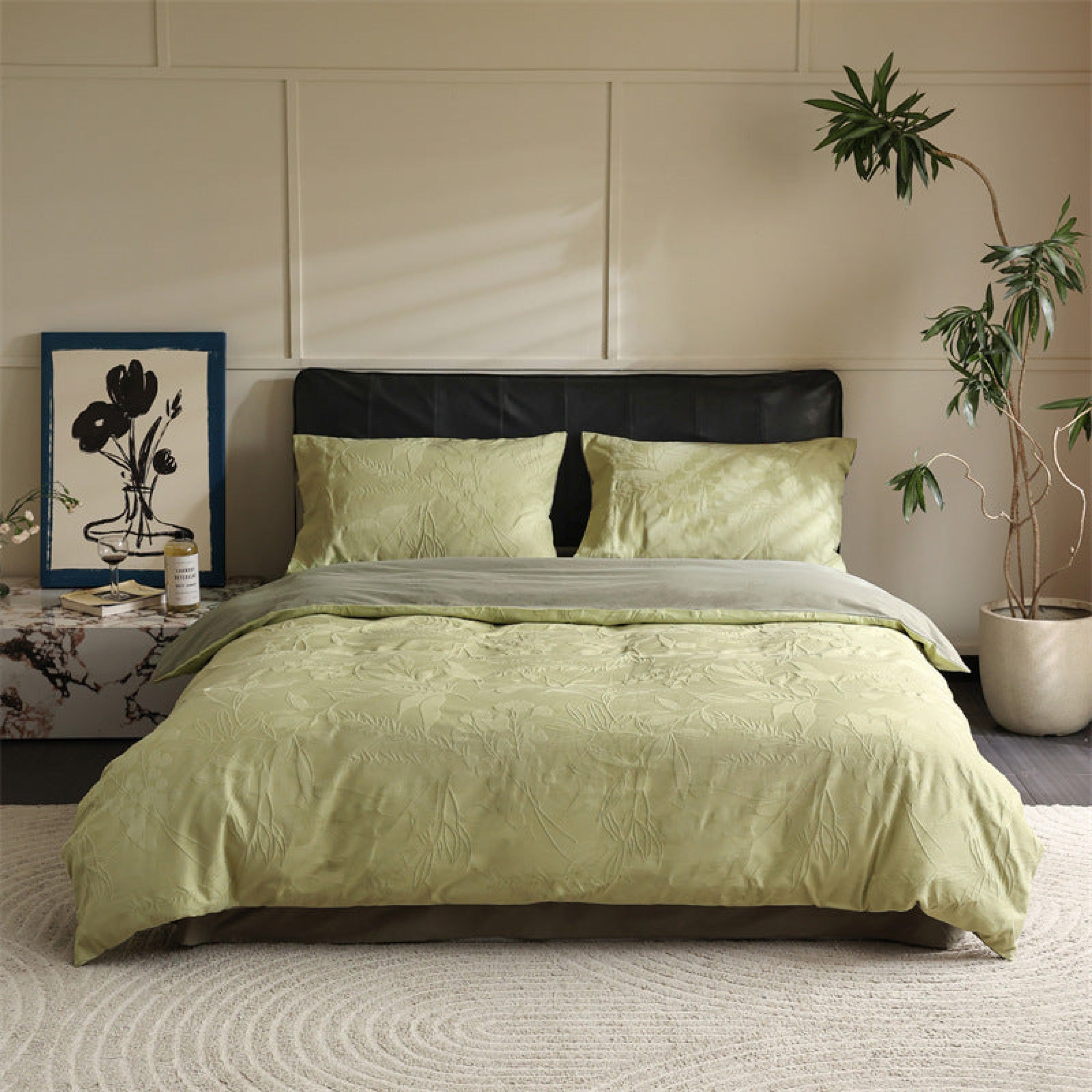 Hidden Garden Jacquard Floral Bedding Set - Tan Pink