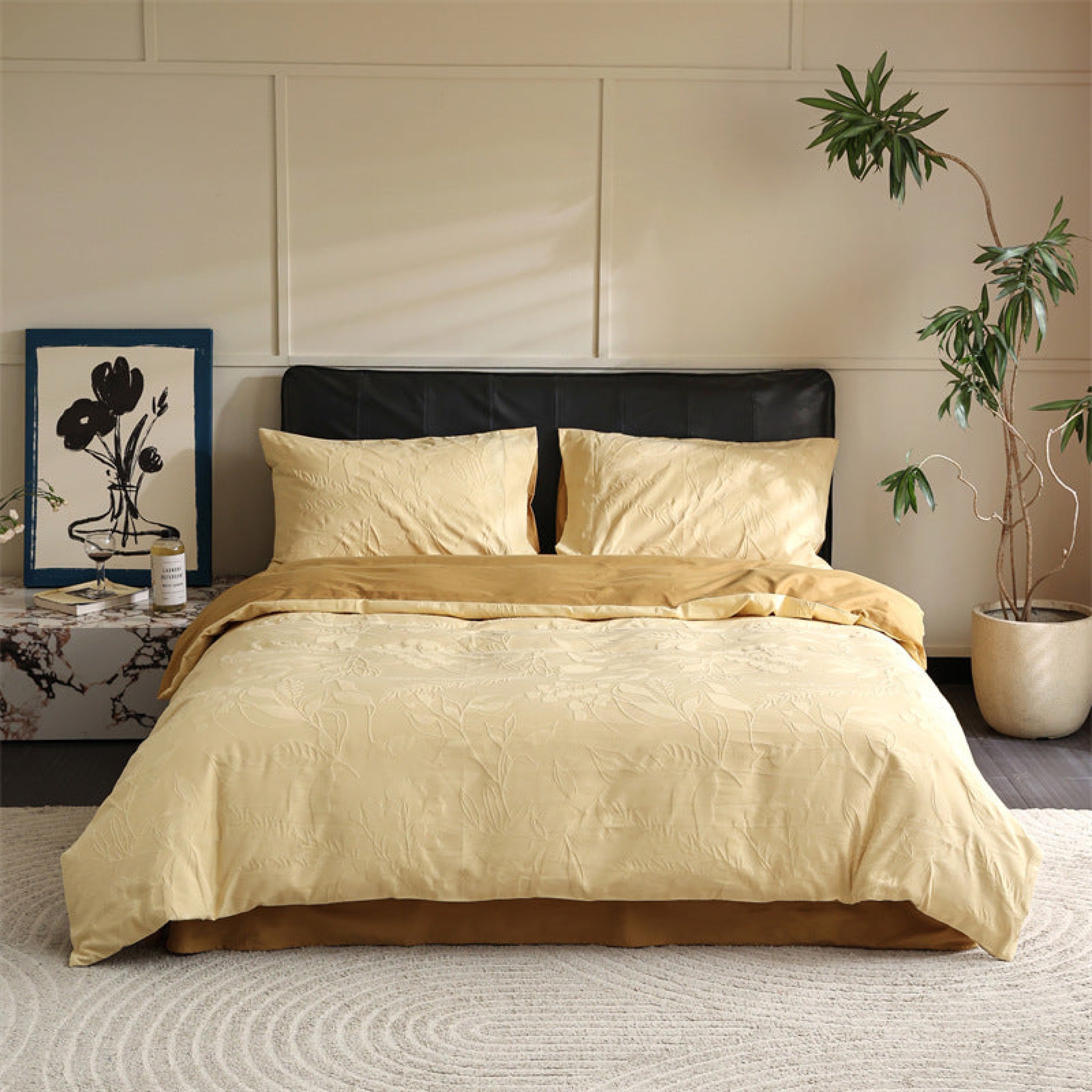 Hidden Garden Jacquard Floral Bedding Set - Tan Pink