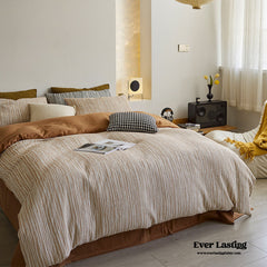 Honeycomb Jacquard Stripe Bedding Set - Bronze Orange