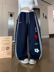 Heart-Print Wide-Leg Pants